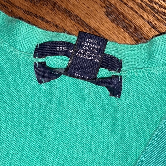 Lands' End Women's XL V-neck Button Up Cardigan Green 100% Pima Cotton Sweater - Picture 4 of 8